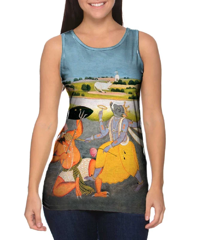 High - Neck Women's Silk Blend Tank Tops for a Luxurious FeelIndia - "Incarantion Of Vishnu As Boar" High - Neck Women's Silk Blend Tank Tops for a Luxurious FeelIndia - "Incarantion Of Vishnu As Boar"