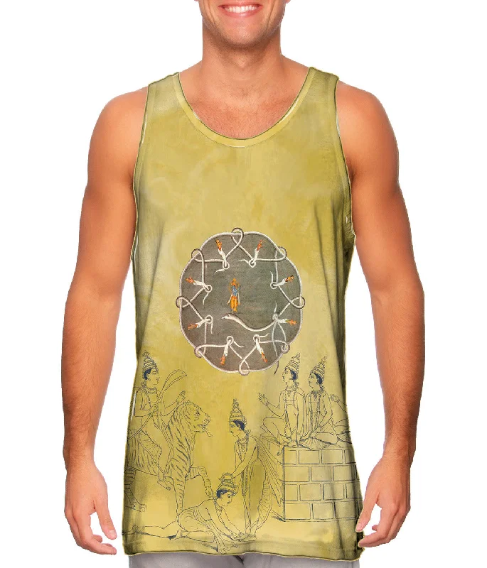 Women's Spaghetti Strap Tank Tops with Geometric PatternsIndia - "Krishna And The Serpent Kaliya" Women's Spaghetti Strap Tank Tops with Geometric PatternsIndia - "Krishna And The Serpent Kaliya"