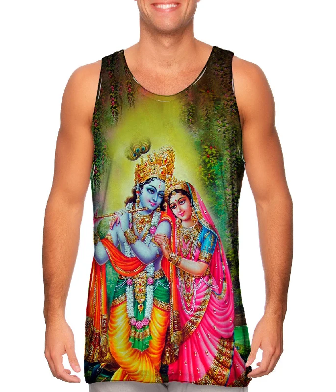 Plus Size Women's Embroidered Tank Tops in Boho StylesIndia - "Lover of Krishna"