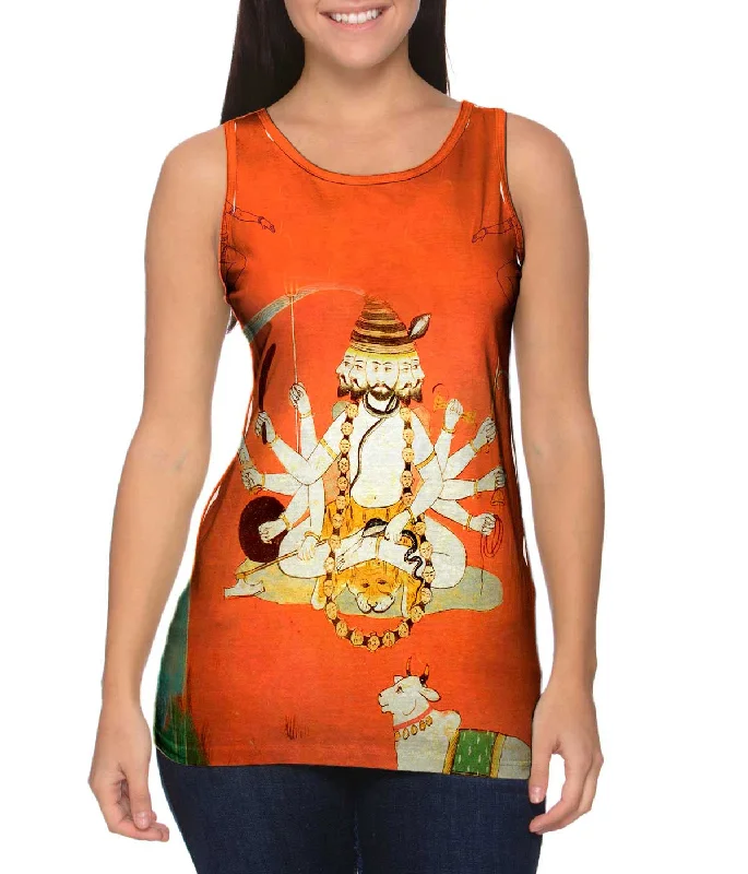 Plus Size Women's Glitter - Trimmed Tank Tops for Party NightsIndia - "Shiva With Sacred Bull" Plus Size Women's Glitter - Trimmed Tank Tops for Party NightsIndia - "Shiva With Sacred Bull"