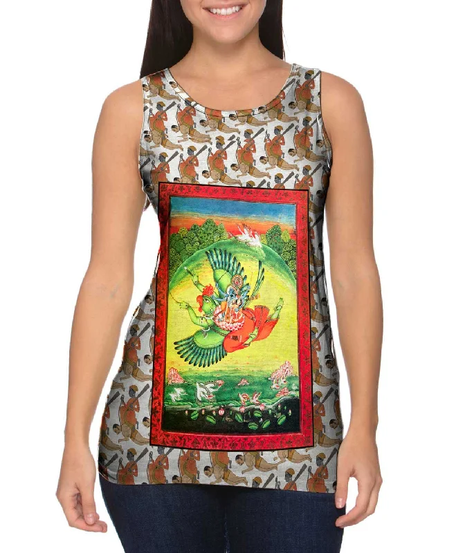 Scoop Neck Women's Linen Blend Tank Tops for SummerIndia - "Vishnu And Lakshmi Riding Garuda" Scoop Neck Women's Linen Blend Tank Tops for SummerIndia - "Vishnu And Lakshmi Riding Garuda"