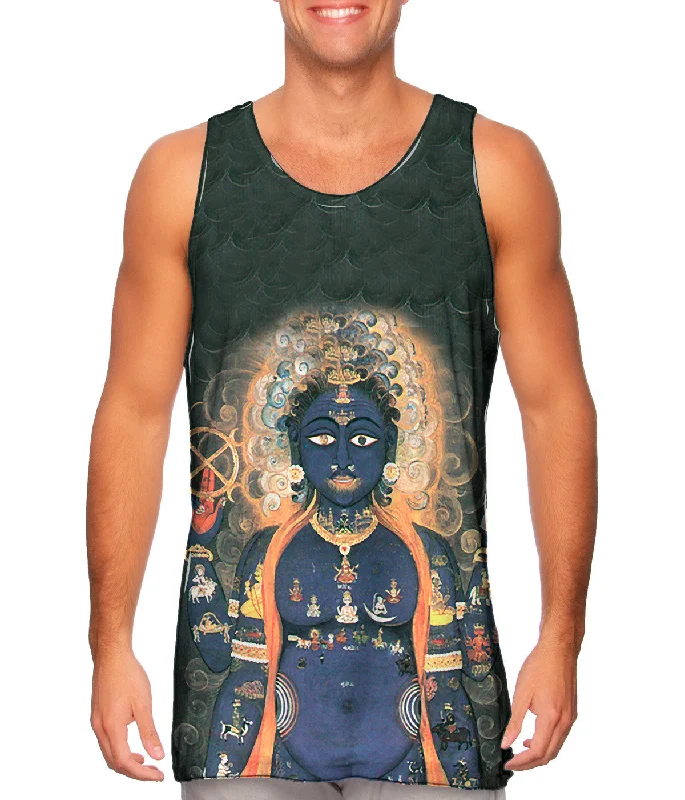 Plus Size Women's Side - Slit Tank Tops in Metallic ShadesIndia - "Vishnu As Macrocosm" Plus Size Women's Side - Slit Tank Tops in Metallic ShadesIndia - "Vishnu As Macrocosm"