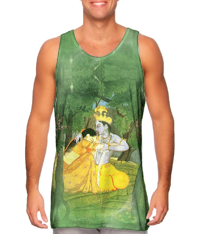 Plus Size Women's Ruffled Hem Tank Tops with Floral PrintsIndian - "Krishna and Radha 2" Plus Size Women's Ruffled Hem Tank Tops with Floral PrintsIndian - "Krishna and Radha 2"
