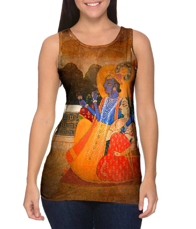 Scoop Neck Women's Linen Blend Tank Tops for SummerIndian - "Krishna and Radha"