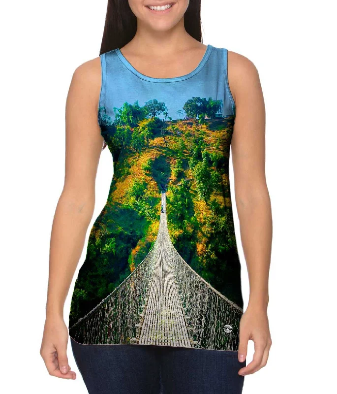 Women's Button - Down Tank Tops in Striped PatternsIndiana Rope Bridge