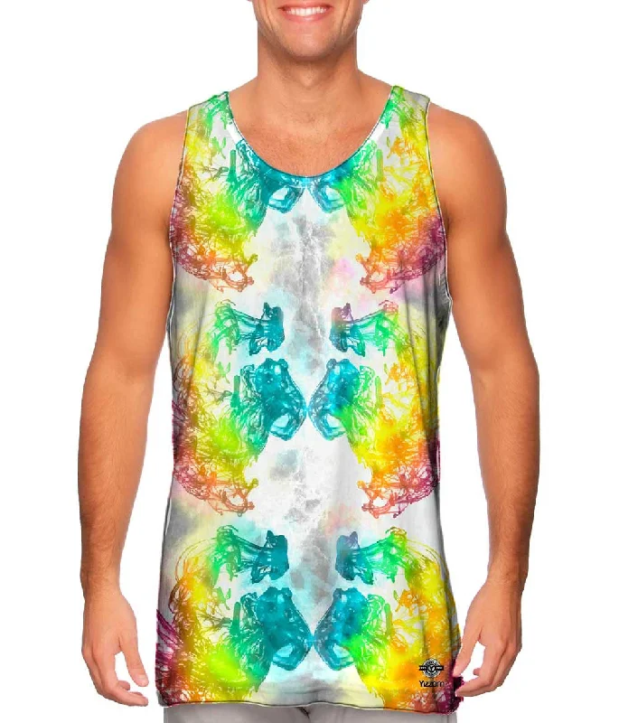 Plus Size Women's Ruffled Hem Tank Tops with Floral PrintsInk Splash Purple Rainbow