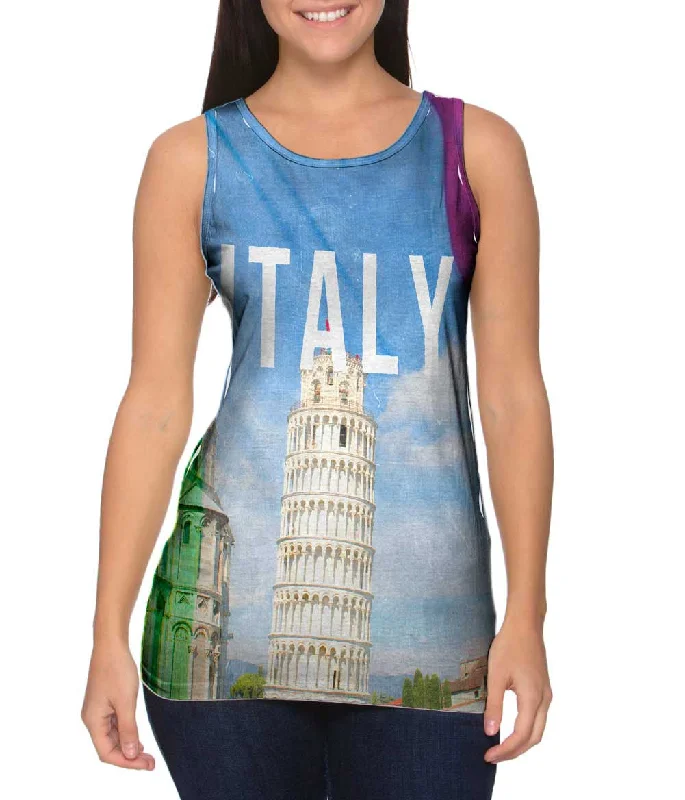 Plus Size Women's Side - Slit Tank Tops in Metallic ShadesItaly Pride Tower Of Pisa