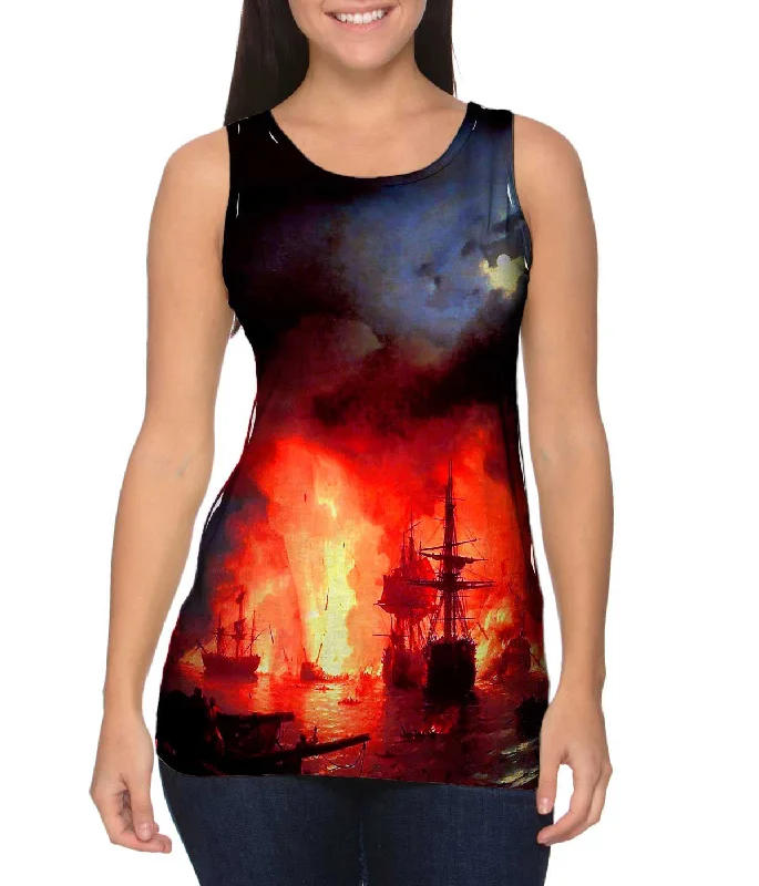 Women's Cropped Tank Tops with Vintage Band LogosIvan Aivazovsky - "Battle Of Chesma" Women's Cropped Tank Tops with Vintage Band LogosIvan Aivazovsky - "Battle Of Chesma"