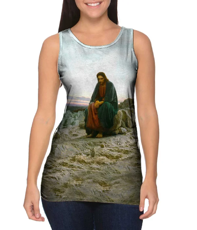 Plus Size Women's Puff - Sleeve Tank Tops in Pastel HuesIvan Kramskoi - "Christ In The Desert" (1883) Plus Size Women's Puff - Sleeve Tank Tops in Pastel HuesIvan Kramskoi - "Christ In The Desert" (1883)