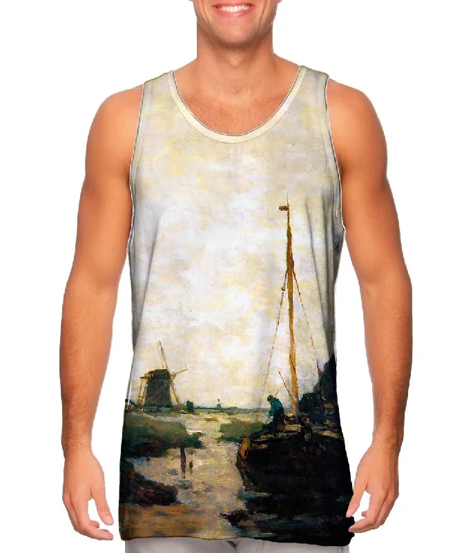 Plus Size Women's Glitter - Trimmed Tank Tops for Party NightsJan Hendrik Weissenbruch - "Ship In Polder Canal" Plus Size Women's Glitter - Trimmed Tank Tops for Party NightsJan Hendrik Weissenbruch - "Ship In Polder Canal"