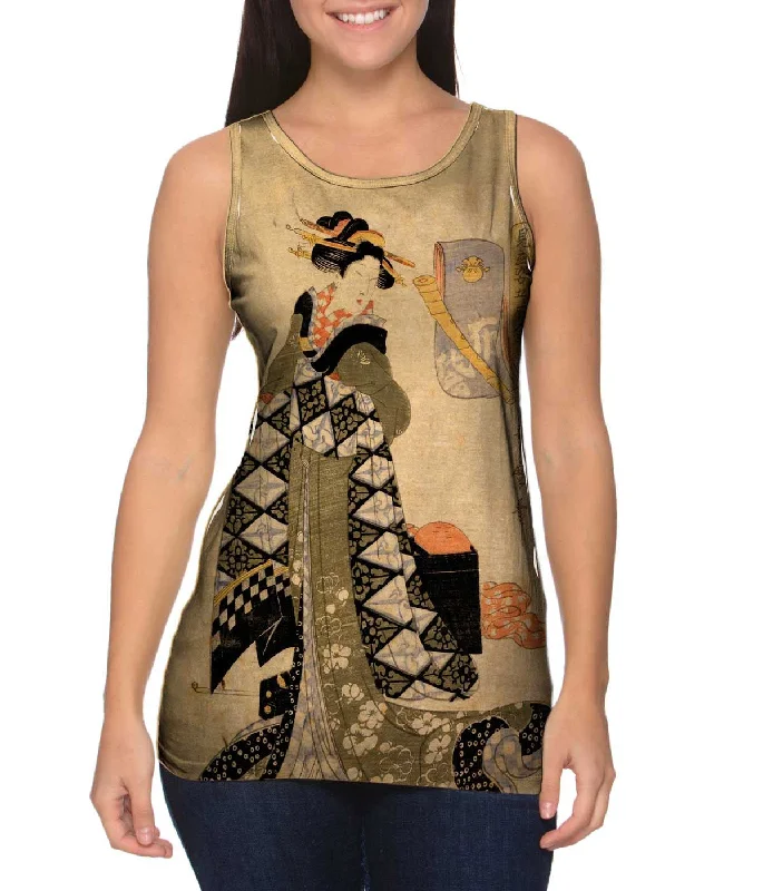 Plus Size Women's Criss - Cross Back Tank Tops in Neon ColorsJapan - Itsutsu Karigane -"Lady standing by a chest" Plus Size Women's Criss - Cross Back Tank Tops in Neon ColorsJapan - Itsutsu Karigane -"Lady standing by a chest"