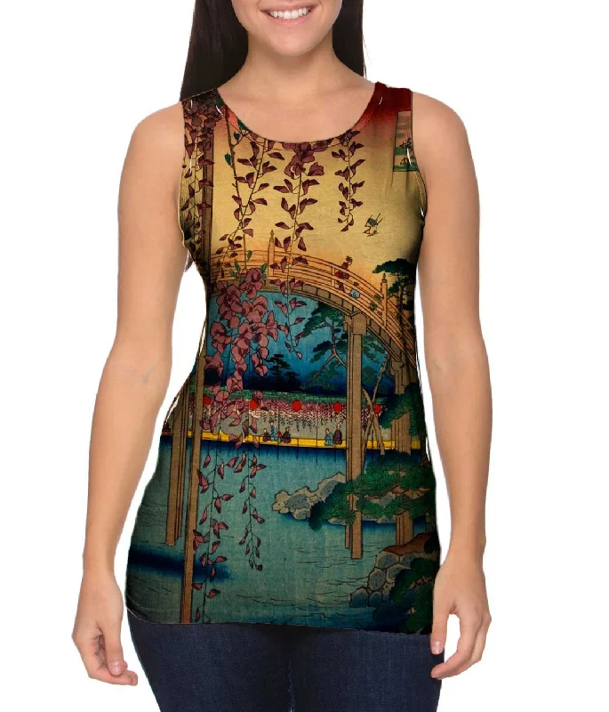 Women's Button - Down Tank Tops in Striped PatternsJapan - "Kameido Tenjin Shrine"