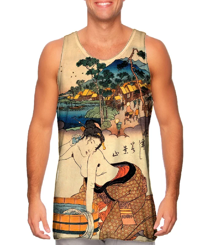 Scoop Neck Women's Linen Blend Tank Tops for SummerJapan - Keisai Eisen -"Woman Bath" Scoop Neck Women's Linen Blend Tank Tops for SummerJapan - Keisai Eisen -"Woman Bath"
