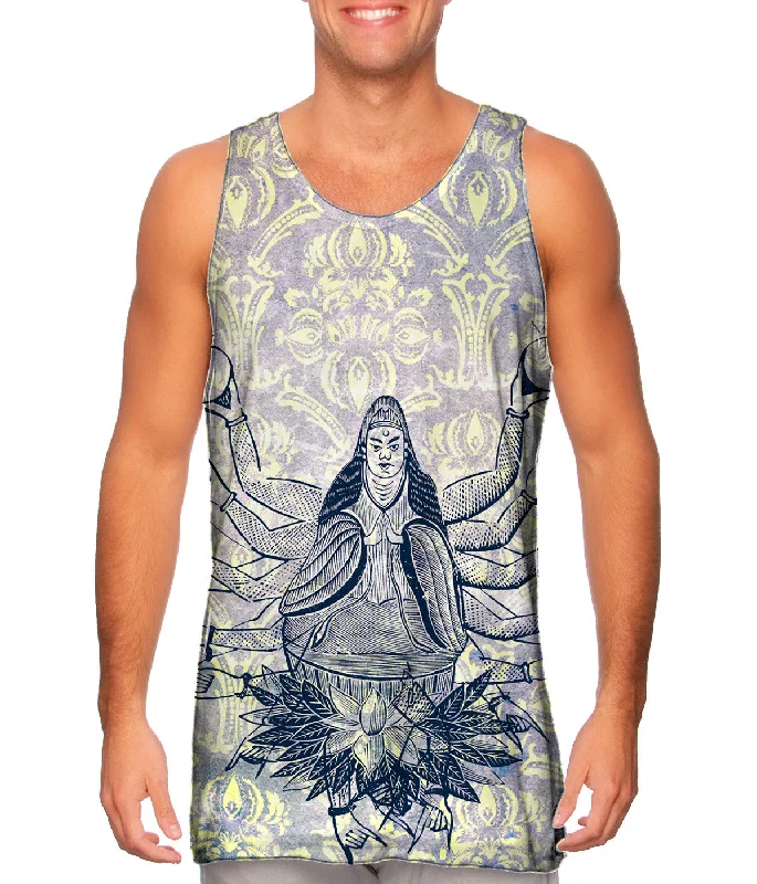 Crew Neck Women's Sustainable Tank Tops Made from Recycled MaterialsJapan - "The Thousand Handed Quan Yin" Crew Neck Women's Sustainable Tank Tops Made from Recycled MaterialsJapan - "The Thousand Handed Quan Yin"