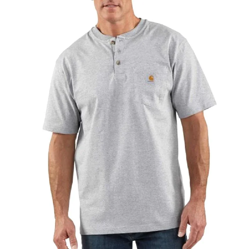 K84 - Loose fit heavyweight short-sleeve pocket henley t-shirt - Heather Grey