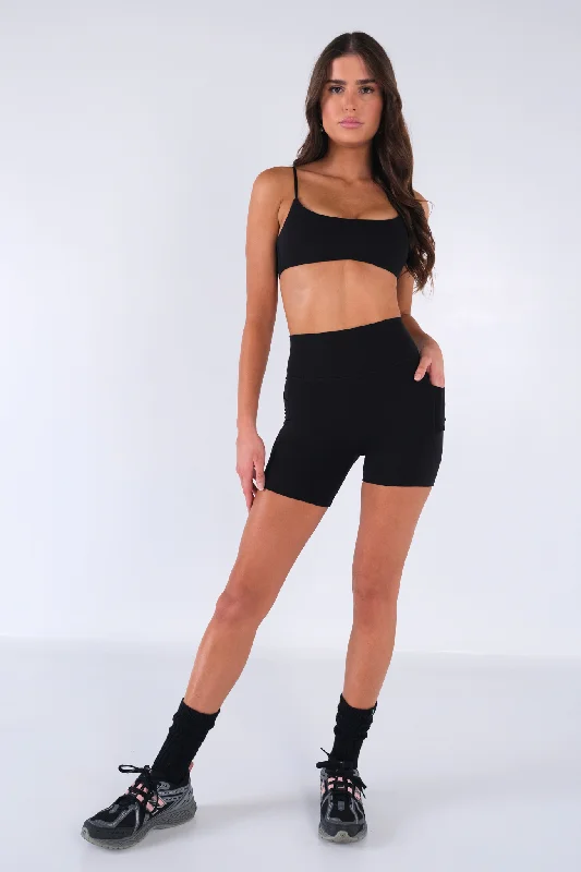 Solid Color Women Shorts in Bright Hues for a Bold StatementLuxe Pocket Biker - Black Solid Color Women Shorts in Bright Hues for a Bold StatementLuxe Pocket Biker - Black
