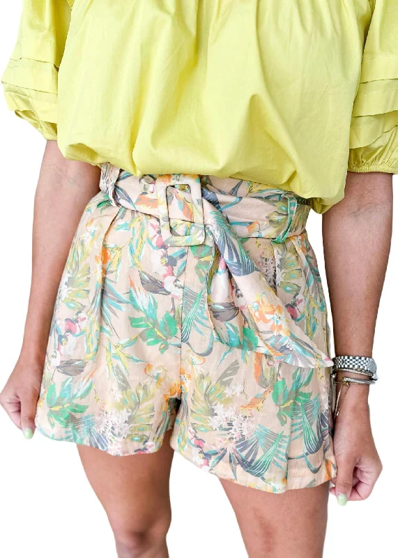 Elastic Waist Women Shorts for Easy Wear and ComfortMaui Shorts In Green Multi
