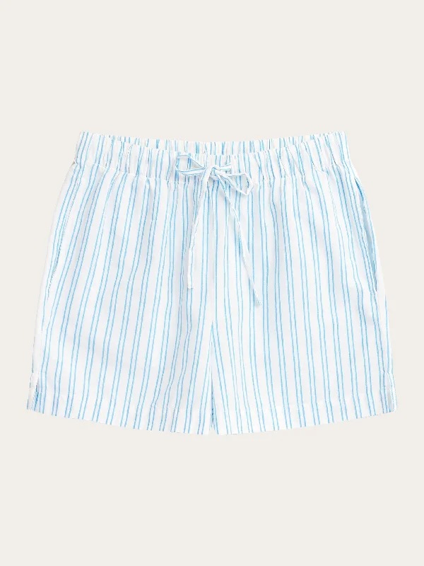 Plus Size Women Shorts with a Comfortable and Stylish FitPOSEY wide mid-rise elastic waist pyjama shorts - GOTS/Vegan - Blue stripe Plus Size Women Shorts with a Comfortable and Stylish FitPOSEY wide mid-rise elastic waist pyjama shorts - GOTS/Vegan - Blue stripe