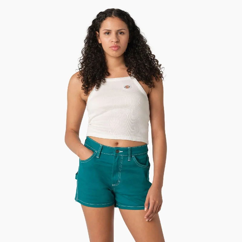 Women's Rib Knit Cropped Tank Top, White