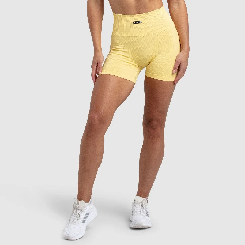 Linen Women Shorts for Breathable Comfort in Hot WeatherRibbed Seamless Shorts - Canary Yellow Linen Women Shorts for Breathable Comfort in Hot WeatherRibbed Seamless Shorts - Canary Yellow