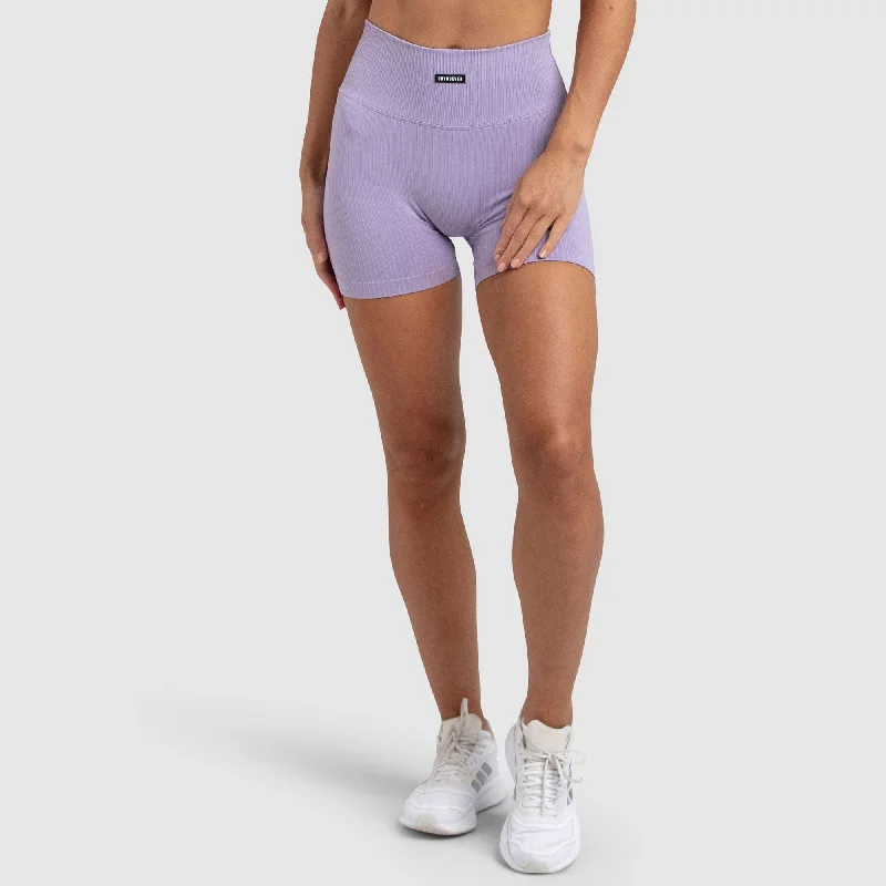 Cuffed Women Shorts for a Laid - Back and Trendy LookRibbed Seamless Shorts - Soft Purple Cuffed Women Shorts for a Laid - Back and Trendy LookRibbed Seamless Shorts - Soft Purple