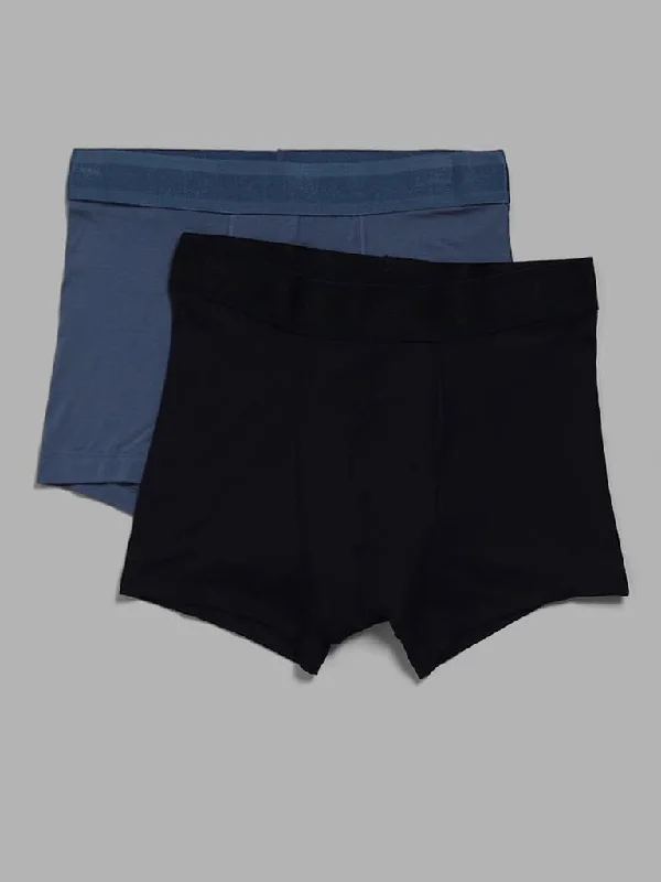 Twill Women Shorts with a Smooth Texture and DurabilityWES Lounge Powder Blue & Black Trunks - Pack of 2 Twill Women Shorts with a Smooth Texture and DurabilityWES Lounge Powder Blue & Black Trunks - Pack of 2