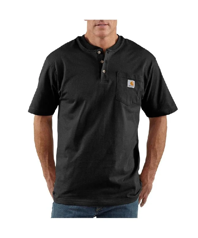 K84 - Loose fit heavyweight short-sleeve pocket henley t-shirt - Black