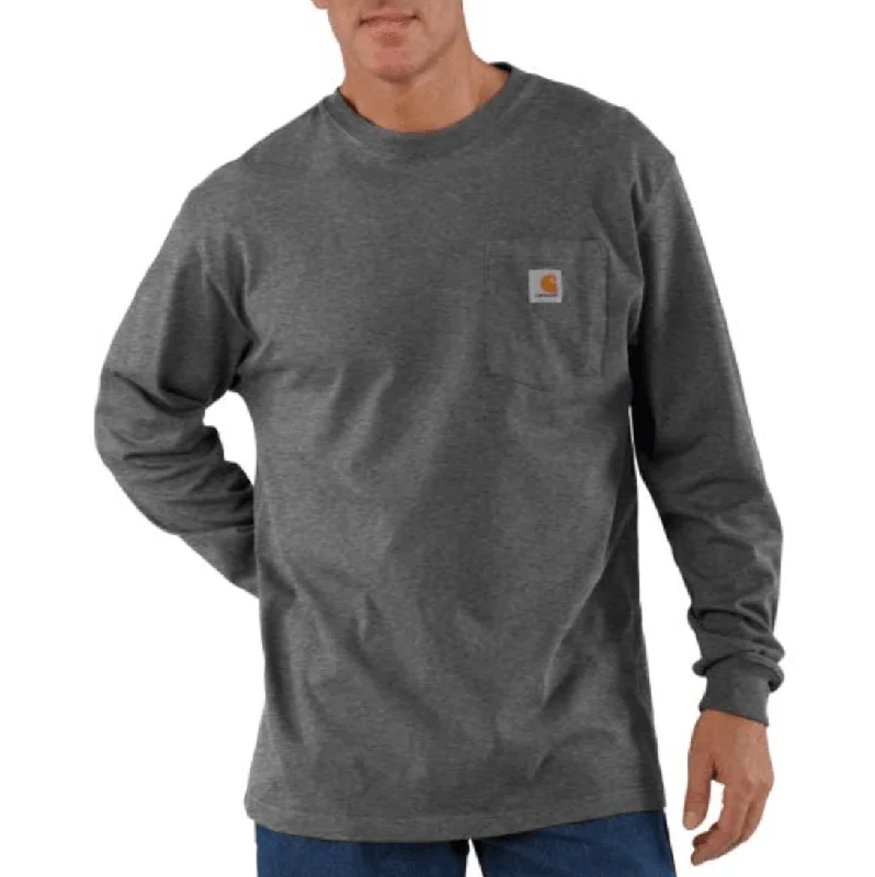 K128 - Loose fit heavyweight long-sleeve pocket Henley t-shirt- Carbon