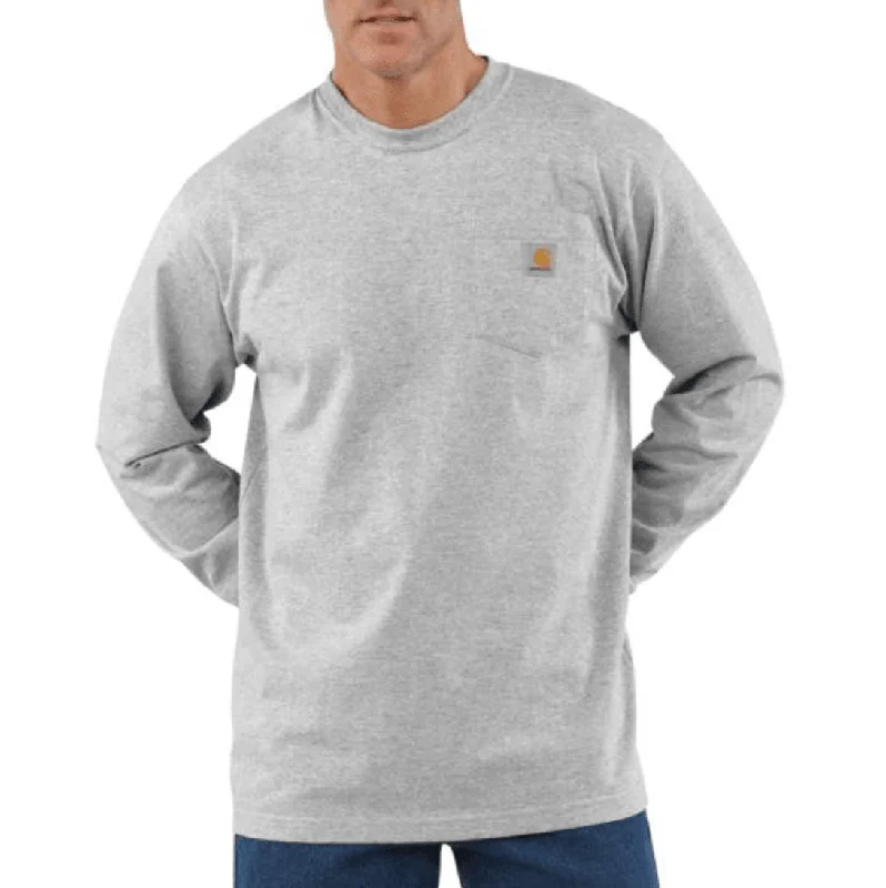 K128 - Loose fit heavyweight long-sleeve pocket henley t-shirt - Heather Grey