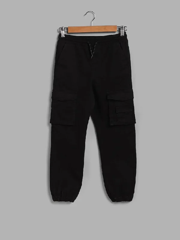 Y&F Kids Black Solid Cargo Joggers